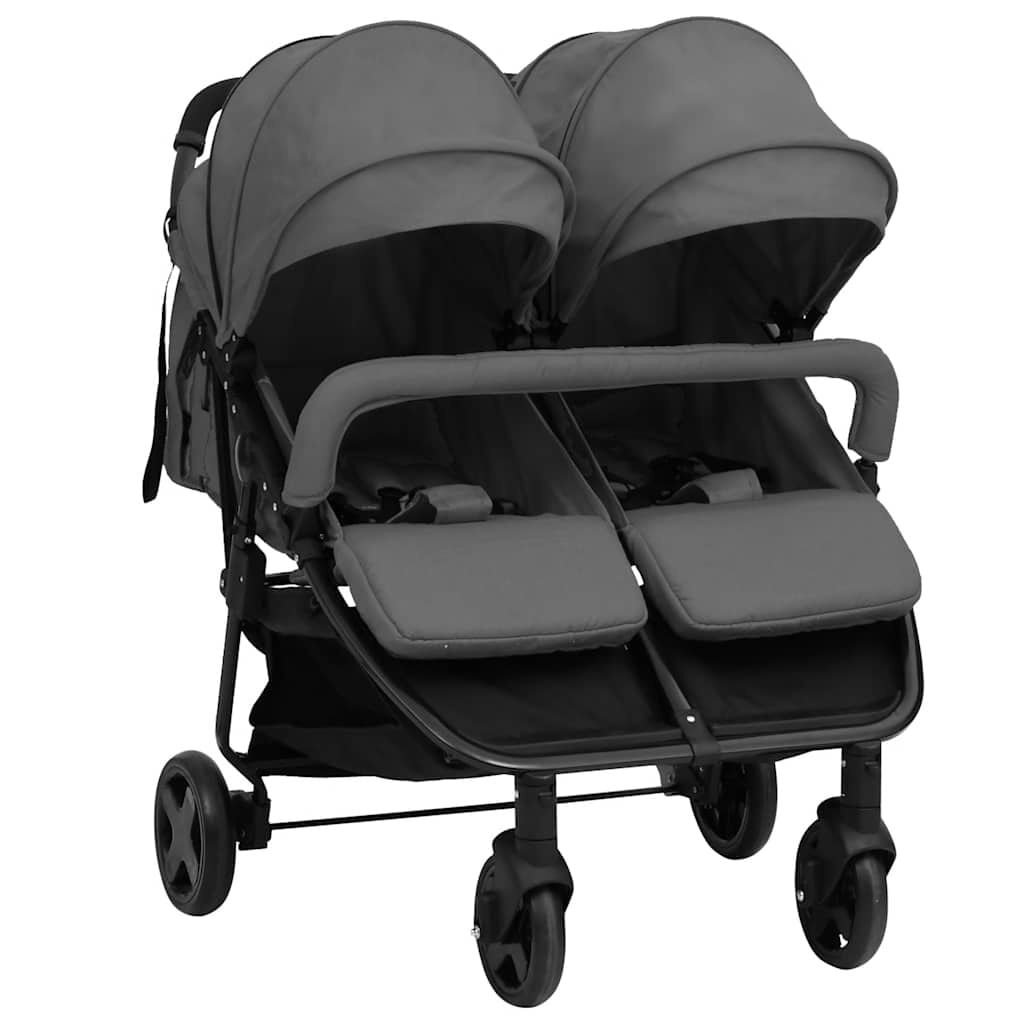 vidaXL Tweelingbuggy Staal Donkergrijs/Zwart | -29%