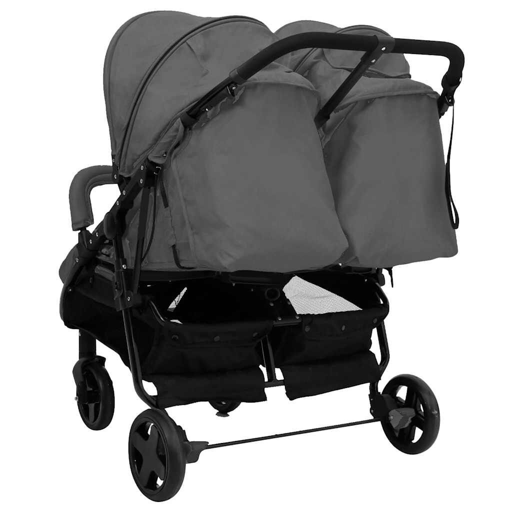 vidaXL Tweelingbuggy Staal Donkergrijs/Zwart | -29%
