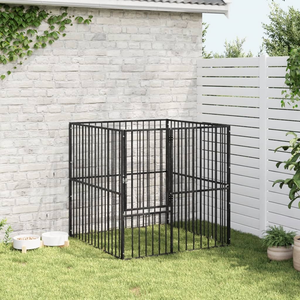 vidaXL Hondenkennel 4 panelen - Zwart - 34% Korting