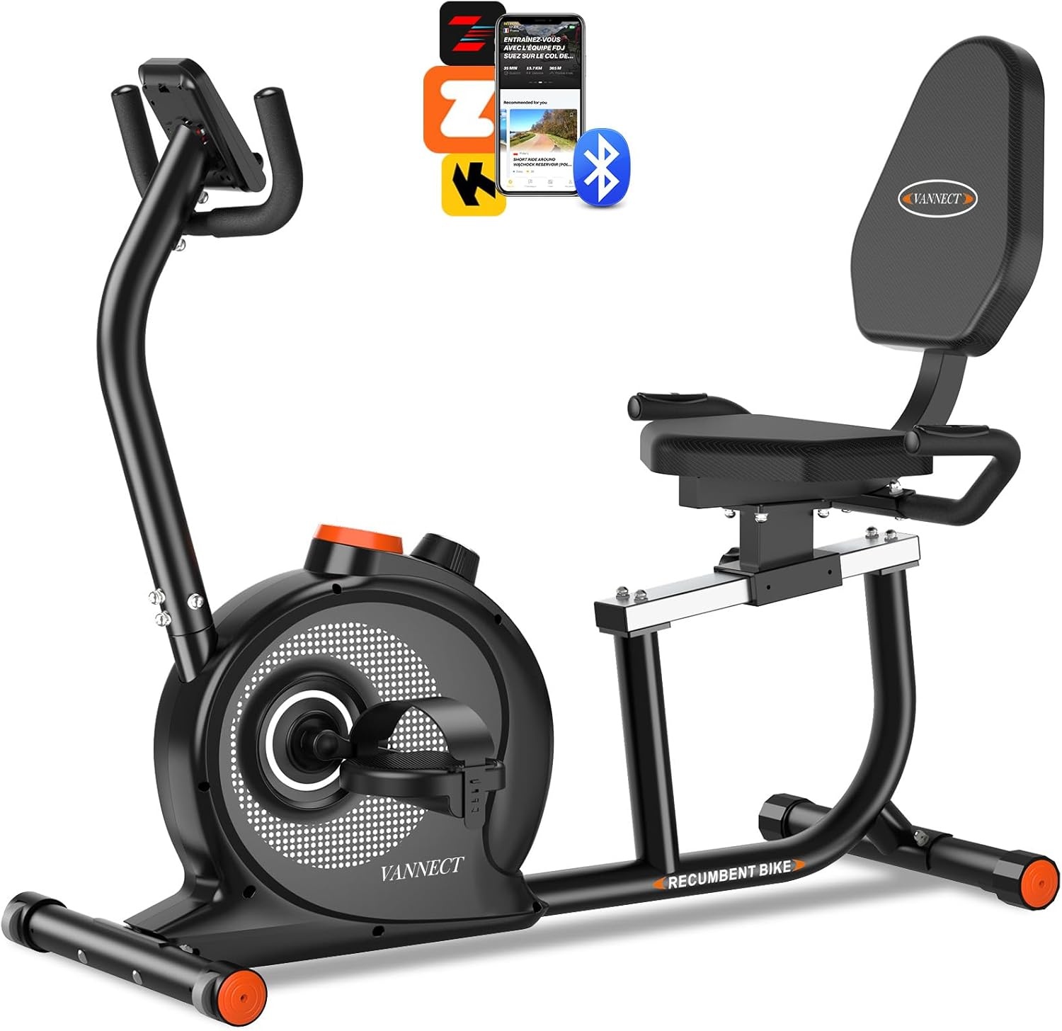 Recumbent ergometer met 16 instelbare weerstandsniveaus, lcd-display en app-connectie, hometrainer, bewaking van de hartslag, capaciteit 180 kg