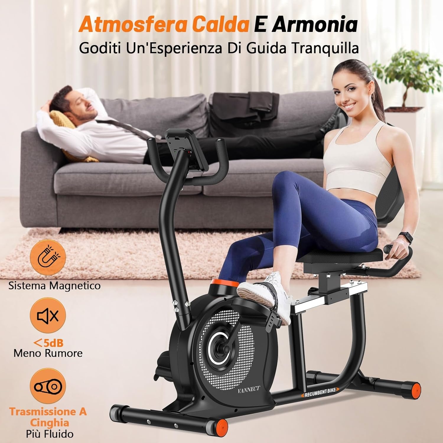 Recumbent ergometer met 16 instelbare weerstandsniveaus, lcd-display en app-connectie, hometrainer, bewaking van de hartslag, capaciteit 180 kg