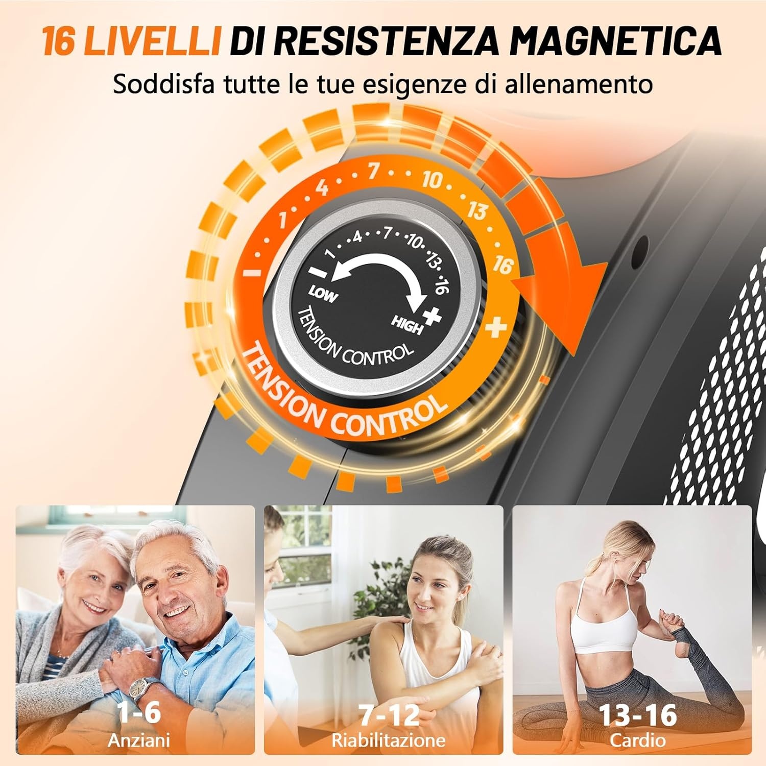 Recumbent ergometer met 16 instelbare weerstandsniveaus, lcd-display en app-connectie, hometrainer, bewaking van de hartslag, capaciteit 180 kg