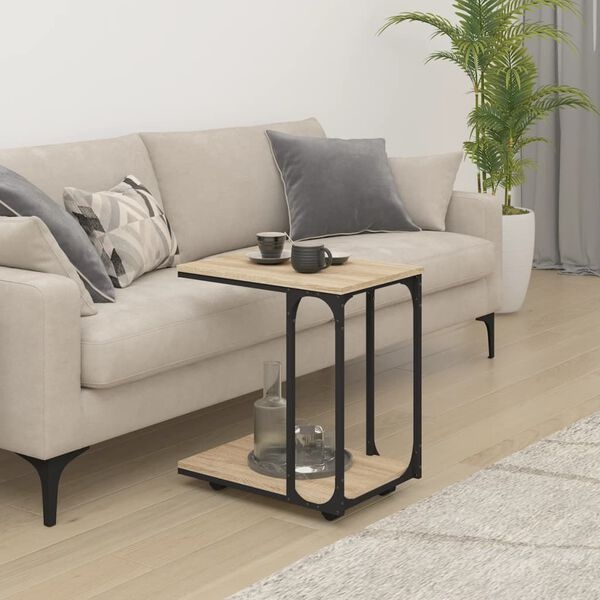 vidaXL Bijzettafel met wieltjes 50x35x55,5 cm hout sonoma eikenkleurig