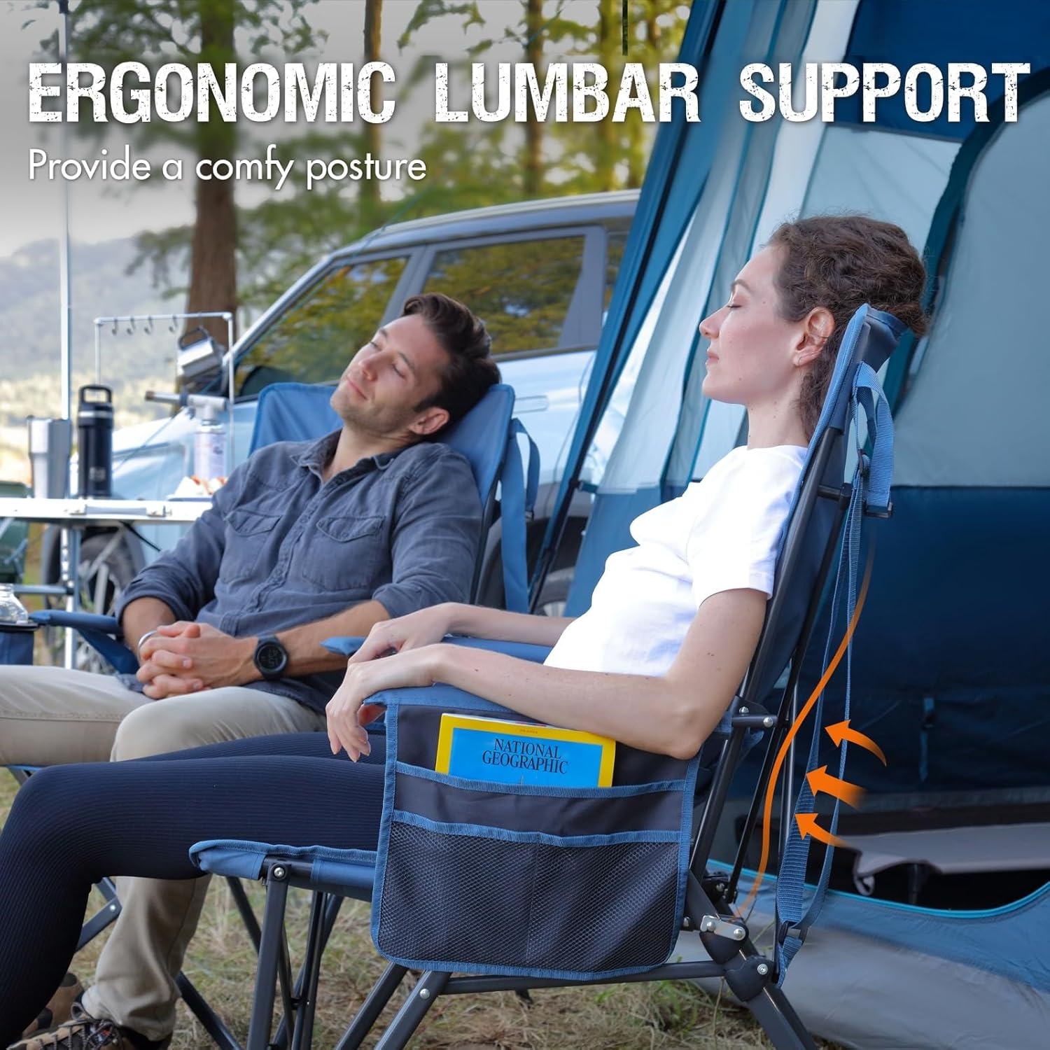 Opvouwbare Kampeerstoel met Lendensteun - 180KG - 27% Korting!