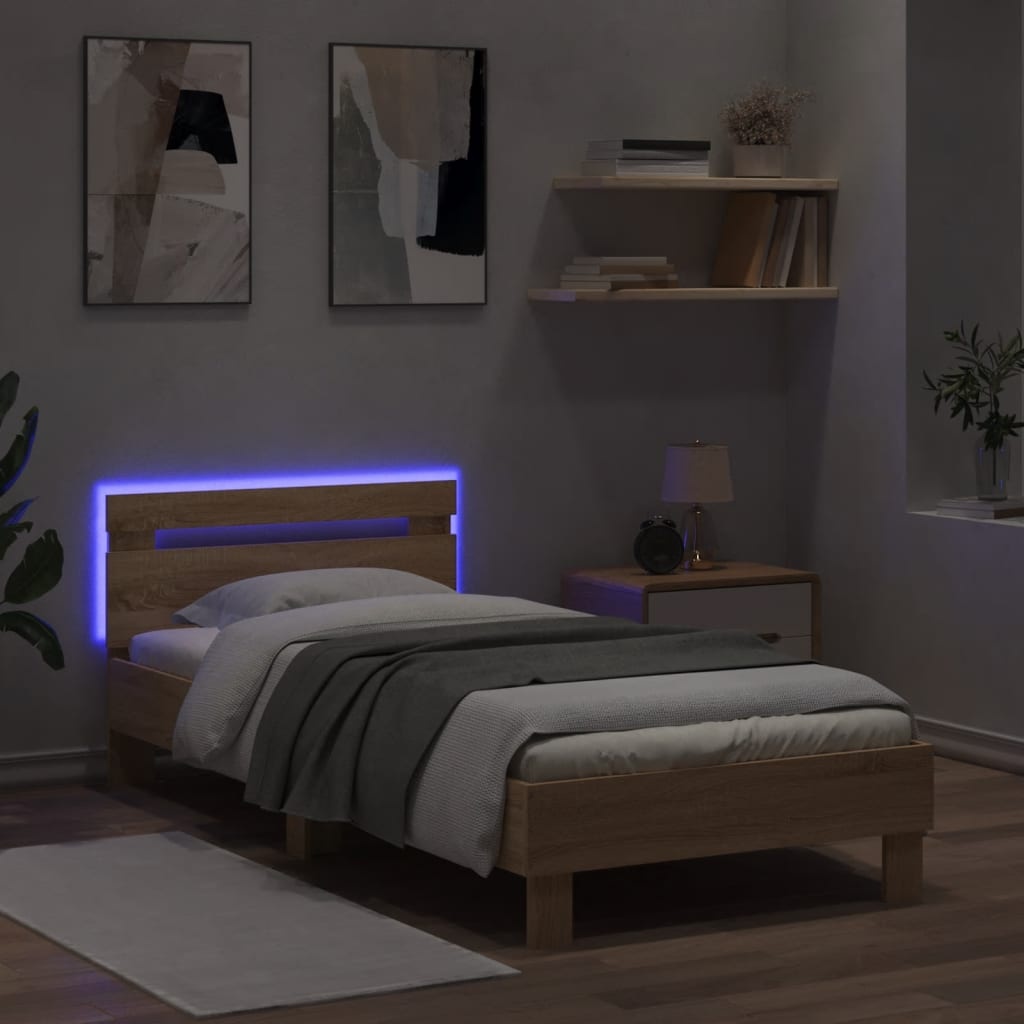 VidaXL Bedframe met LED 75x190 cm Sonoma Eiken - 33% Korting