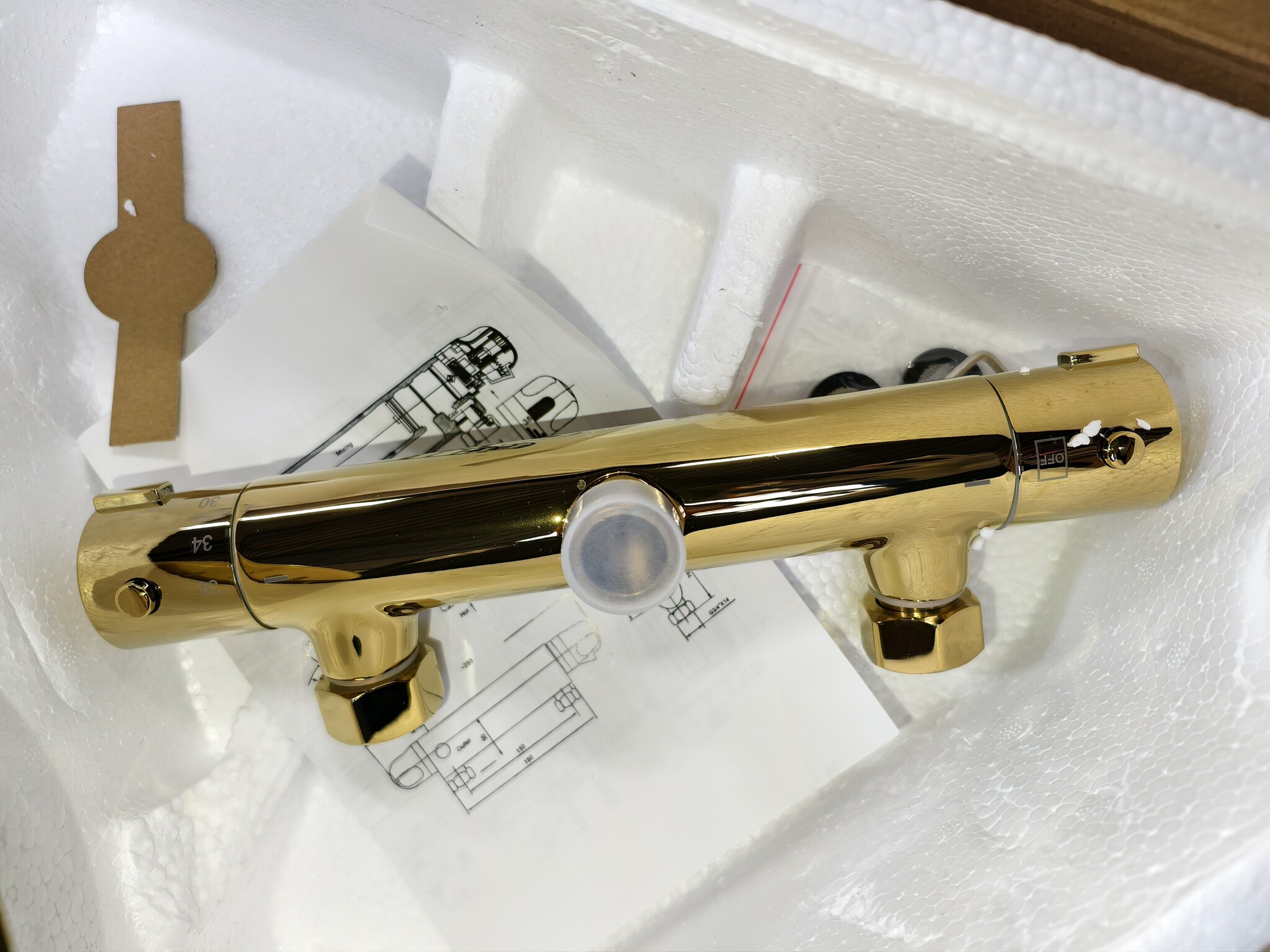 Regendoucheset Goud Thermostaatkraan 25cm - 39% Korting!