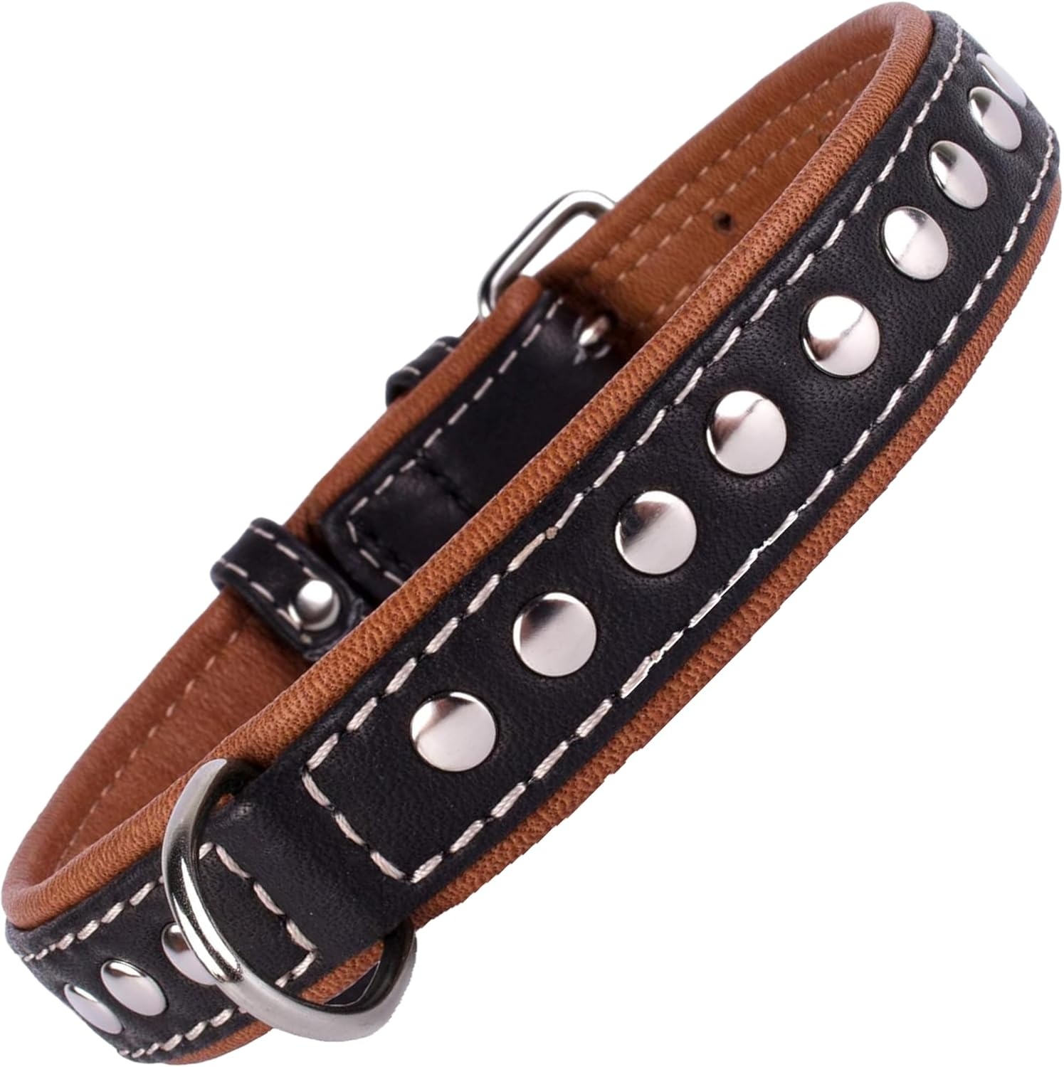 CollarDirect Leren Halsband Studs Zwart/Bruin S/M (39% Korting)