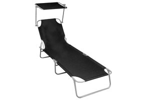 vidaXL Inklapbaar Ligbed met Luifel - Aluminium Zwart - 57% Korting!