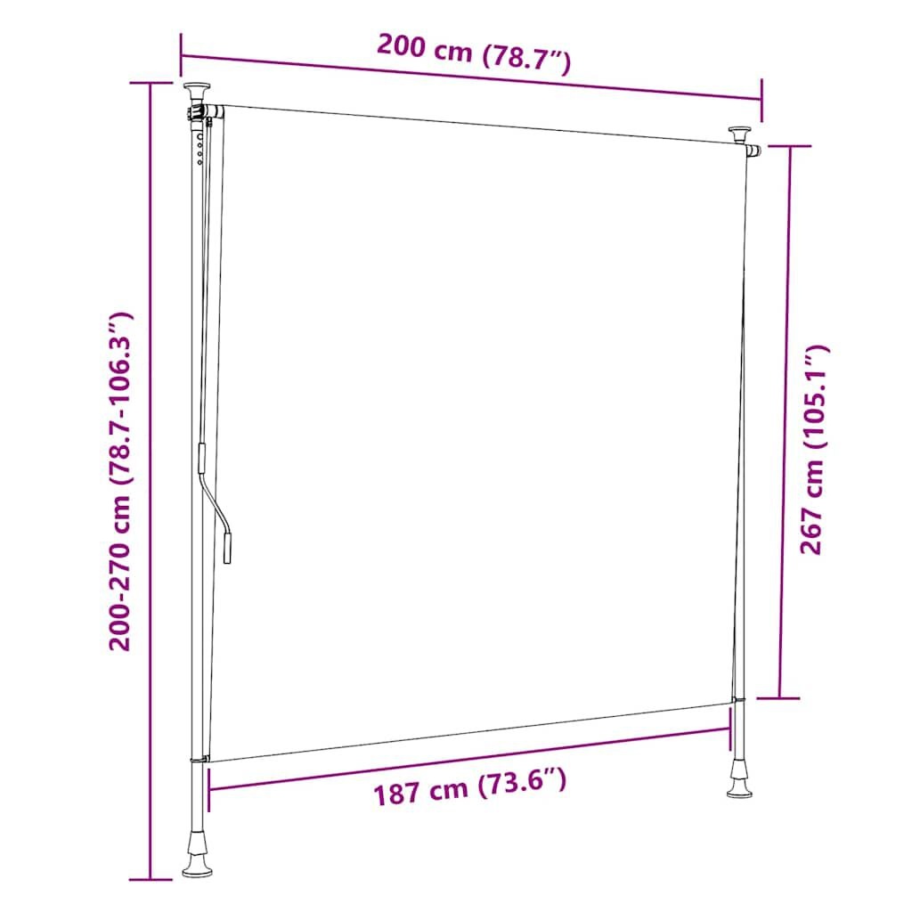 vidaXL Rolgordijn voor buiten 200x270 cm stof en staal geel en wit