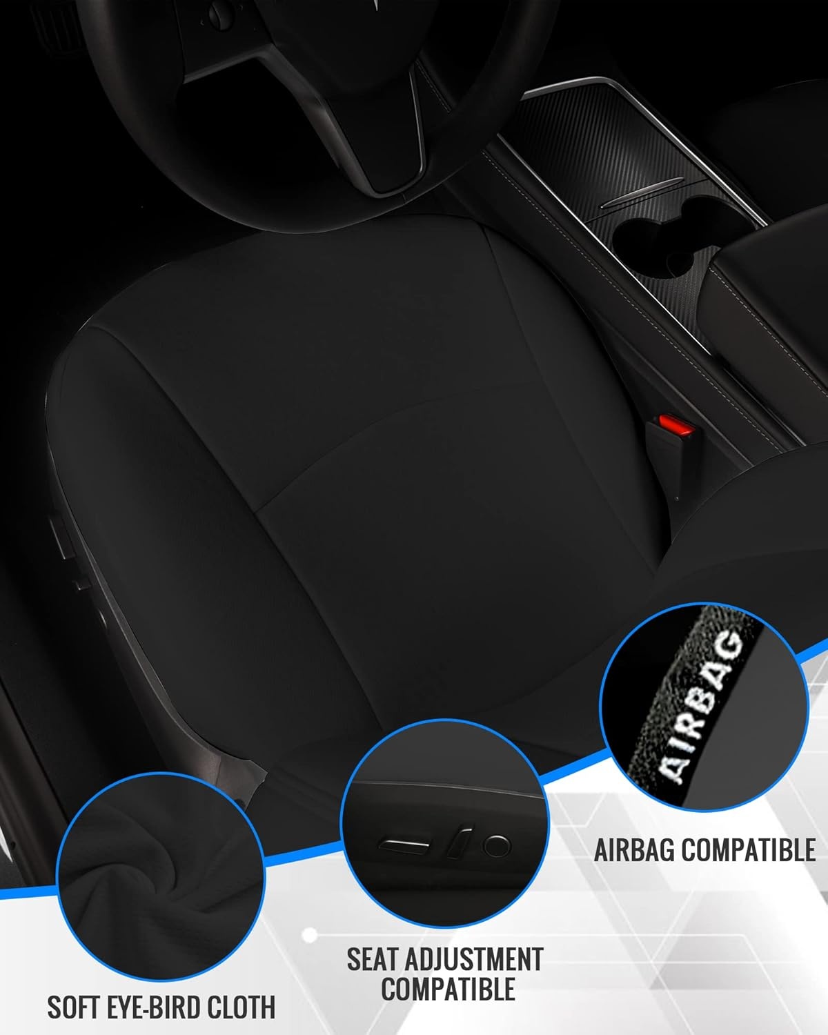 TOYOUN Tesla Model 3 Auto Stoelhoes Volledige Set Custom Fit Doek Autostoel Protector Volledig Verpakt Voor Model 3 2017-2023 Effen Zwart