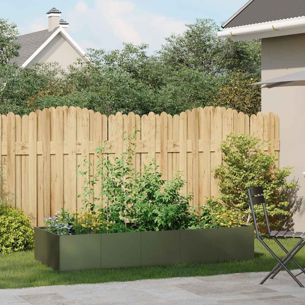 vidaXL Stalen Plantenbak - 200x80x40 cm - Olijfgroen - 34% Korting