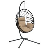VidaXL Hangstoel met Standaard - Rattan/Staal - Taupe Kussen - 34% Korting