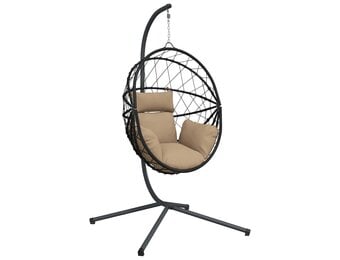 VidaXL Hangstoel met Standaard - Rattan/Staal - Taupe Kussen - 34% Korting