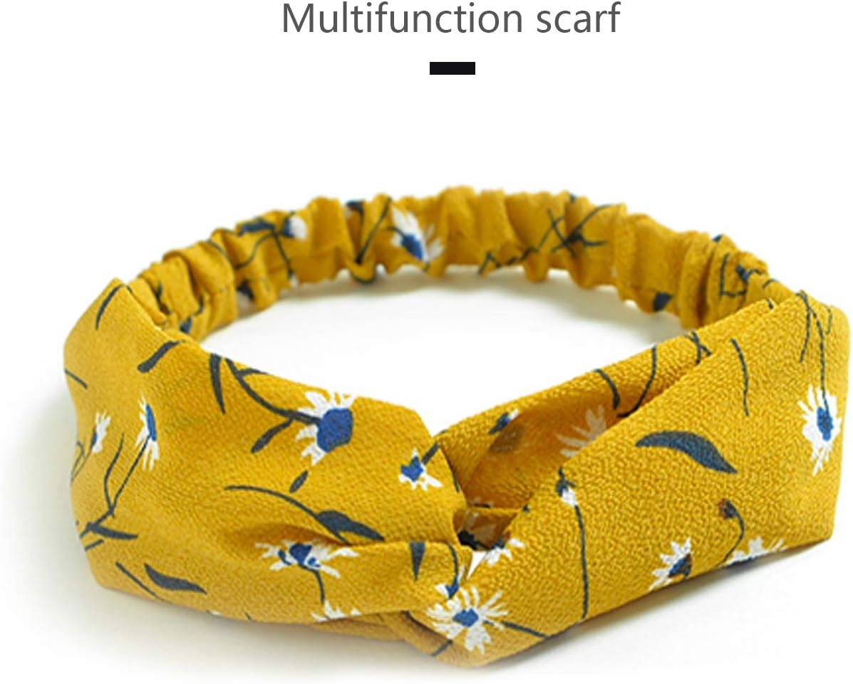 DRESHOW 10 Stuks Boho Hoofdbanden voor Vrouwen Vintage Bloem Afgedrukt Criss Cross Geknoopt Elastische Haarband Stretchy Hoofd Wrap Gedraaide Schattig Haar Accessoires