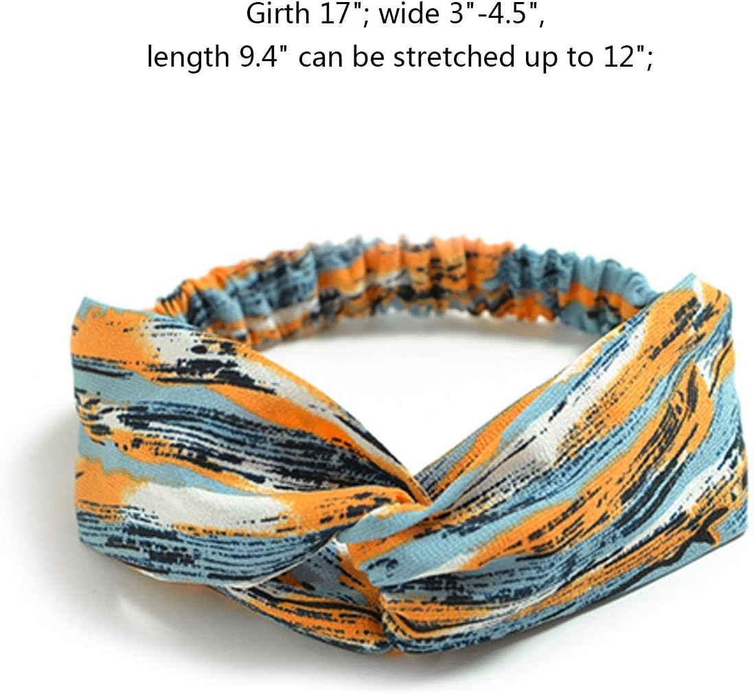 DRESHOW 10 Stuks Boho Hoofdbanden voor Vrouwen Vintage Bloem Afgedrukt Criss Cross Geknoopt Elastische Haarband Stretchy Hoofd Wrap Gedraaide Schattig Haar Accessoires