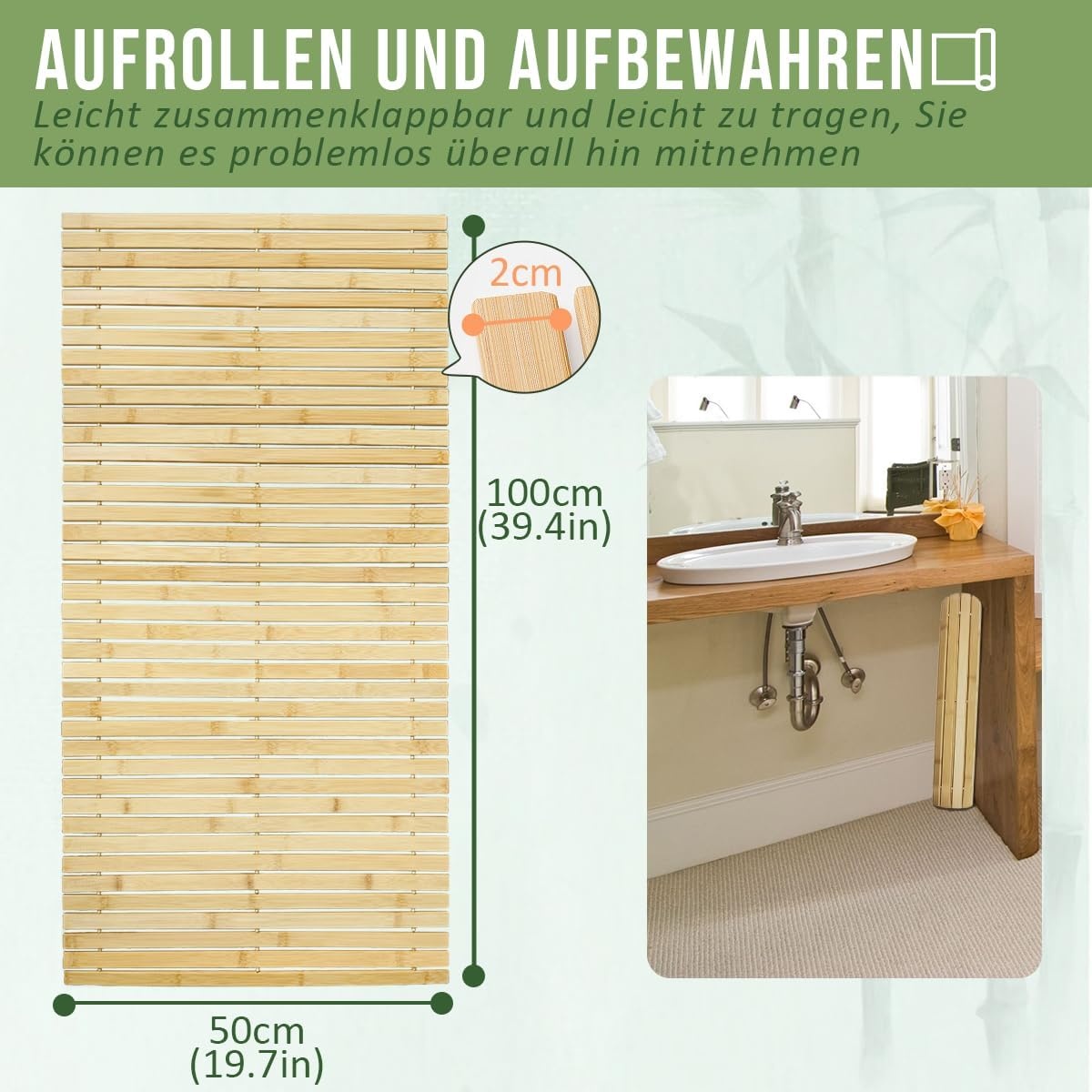 Rolbare Bamboe Badmat - 100x50cm - 23% Korting
