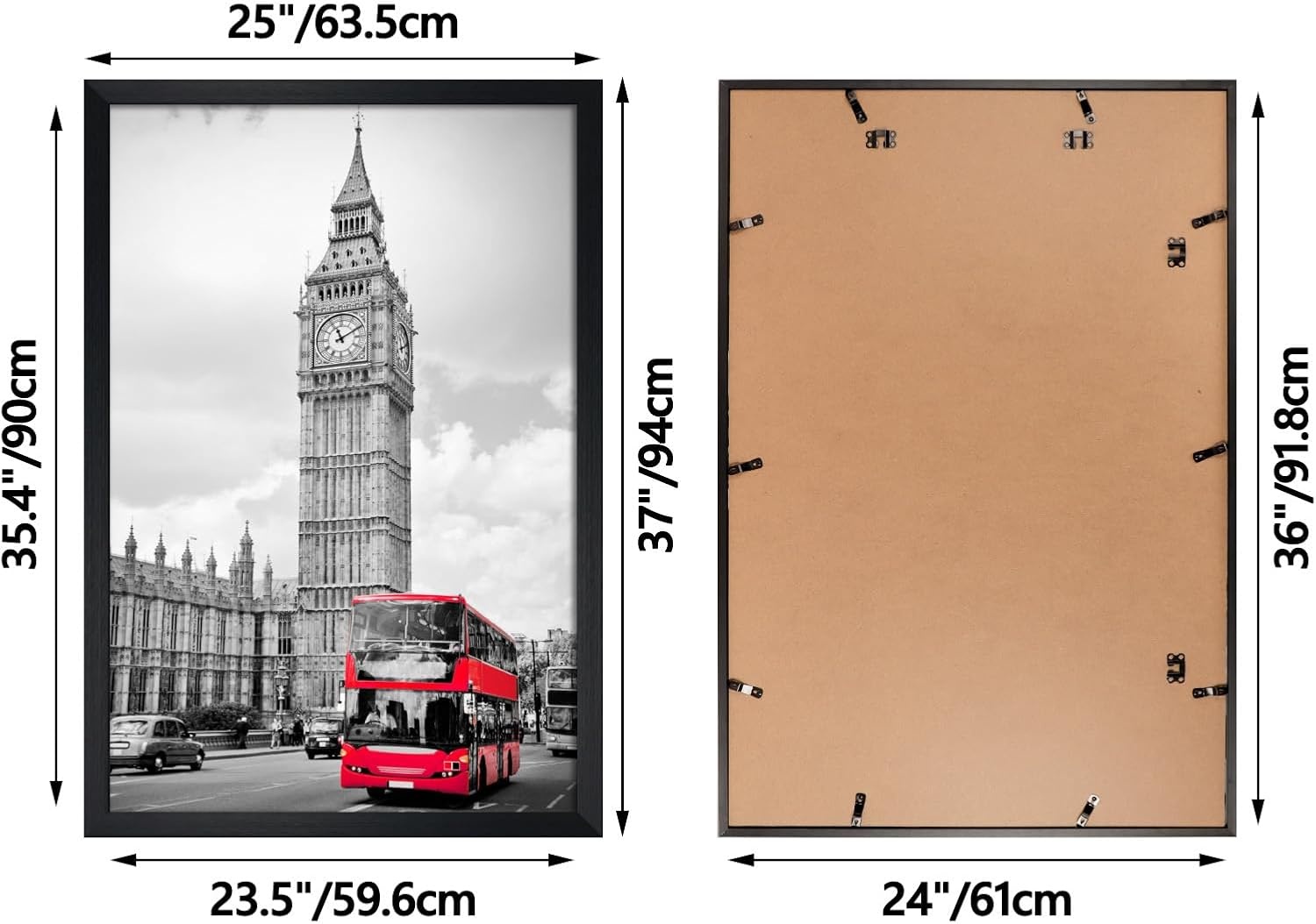 Giftgarden Zwarte fotolijst, 61 x 91,5 cm, aluminium lijst voor foto's, puzzels en posters, grote fotolijst voor woonkamer, slaapkamer, werkkamer