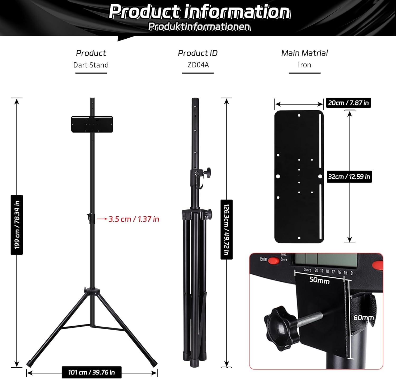 CyeeLife Dartbord Standaard Zwart - 35% Korting