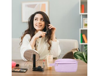 Kleine make-uptassen voor dames, toilettas, make-uptas, reistas, cosmeticatas, corduroy make-uptas met metalen ritssluiting voor vrouwen, Scandinavische stijl, Paars