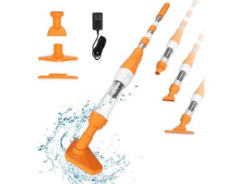 Zwembadzuiger met Accu, 3-in-1 Zwembadreiniger Draadloze, Zwembadstofzuiger met Telescopische Staaf, Handstofzuiger voor Kleine Zwembaden, Spa's, Bubbelbaden, 90-Minuten Looptijd, Oranje