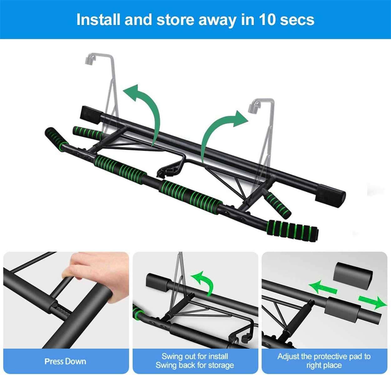 Optrekstang, deurkozijnen zonder schroeven, pull-up bar [tot 200 kg], incl. lussentrainer, deurrek draagvermogen, optrekdeur, voor pull-ups