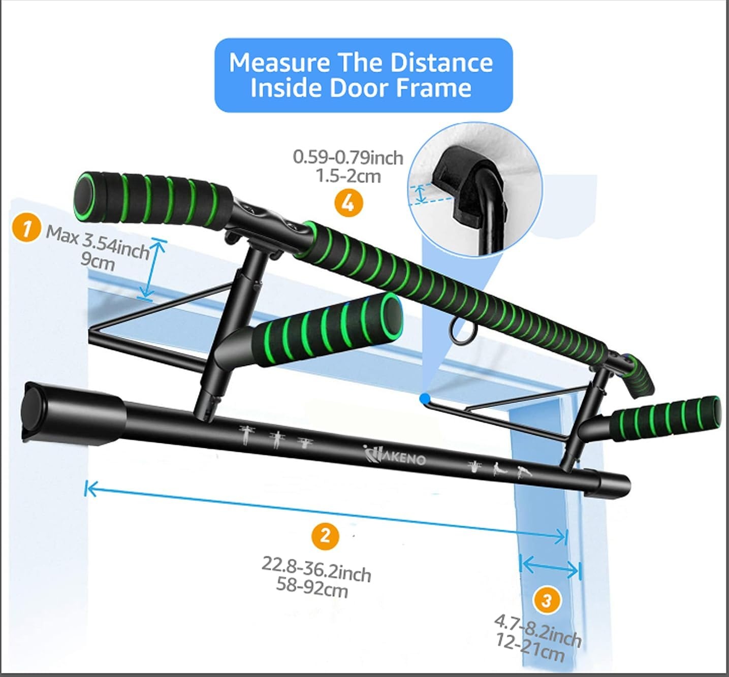 Optrekstang, deurkozijnen zonder schroeven, pull-up bar [tot 200 kg], incl. lussentrainer, deurrek draagvermogen, optrekdeur, voor pull-ups