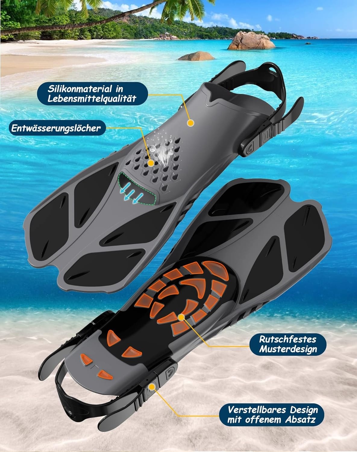 Zenoplige Snorkelset volwassenen met flippers, snorkelmasker met verstelbare zwemvinnen, snorkelpakketten snorkelmasker en flippers set met draagtas voor beginners en snorkelaars