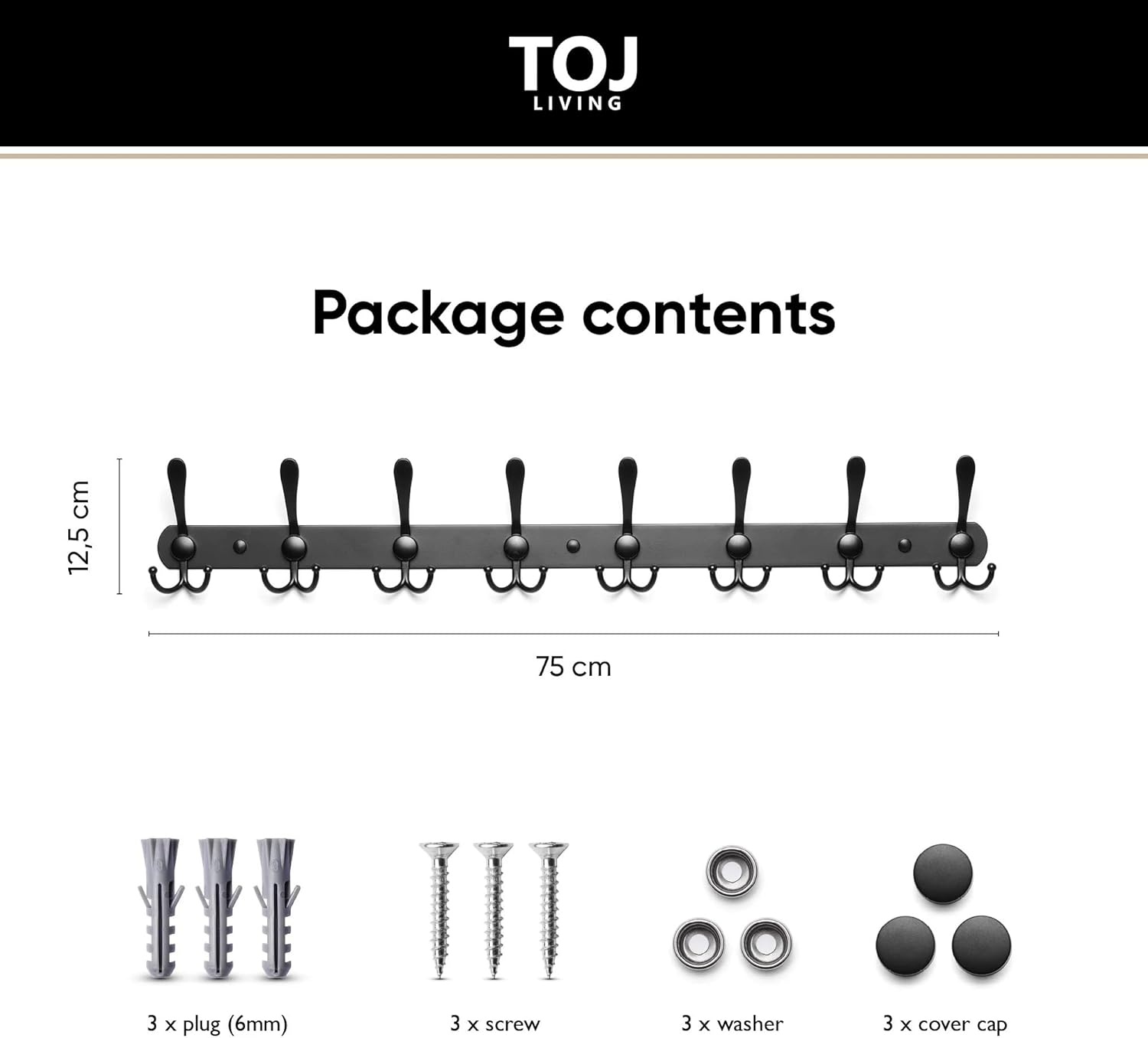 TOJ Wandkapstok 75CM - Mat Zwart (29% Korting)