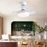 Plafondventilator met licht en afstandsbediening, 60 cm, moderne plafondventilator met 3 intrekbare vleugels, 6 windsnelheden, intrekbare plafondventilatorlicht voor slaapkamer, wit