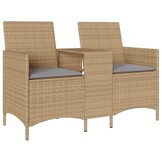 vidaXL Tuinbank 2-zits met Tafel & Kussens: Beige Poly Rattan | 34% Korting