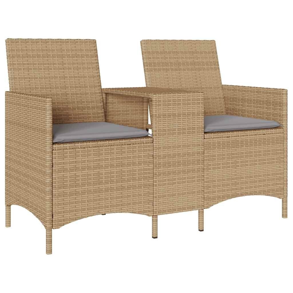 vidaXL Tuinbank 2-zits met Tafel & Kussens: Beige Poly Rattan | 34% Korting
