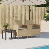 vidaXL Tuinbank 2-zits met Tafel & Kussens: Beige Poly Rattan | 34% Korting