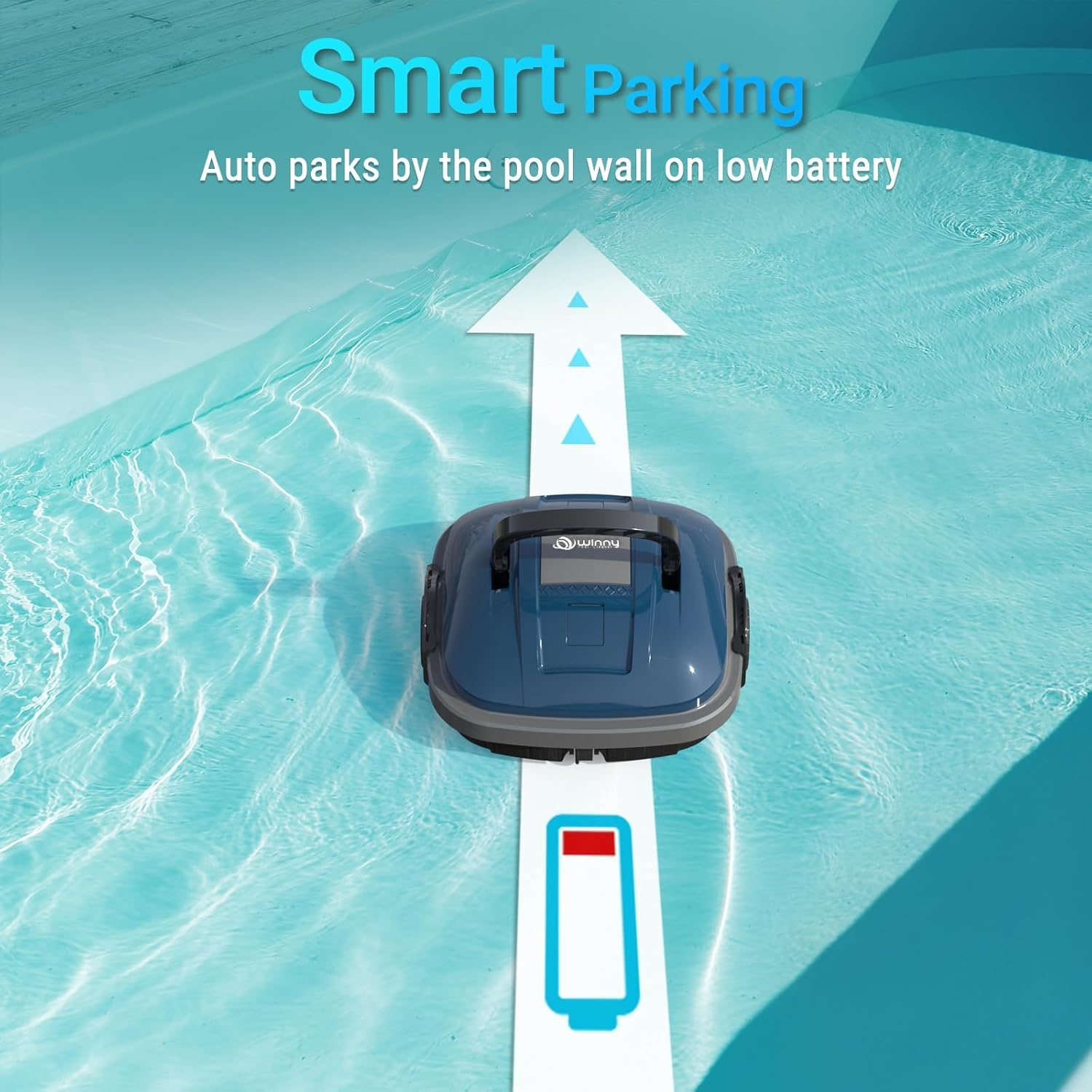 WINNY POOL CLEANER Zwembadrobot, accu, draadloos, voor vlakke bodem, opbouwzwembaden tot 80 m², zwembadstofzuiger, robot met 100 minuten, automatisch parkeren, zwembadrobot, accu, robotstofzuiger