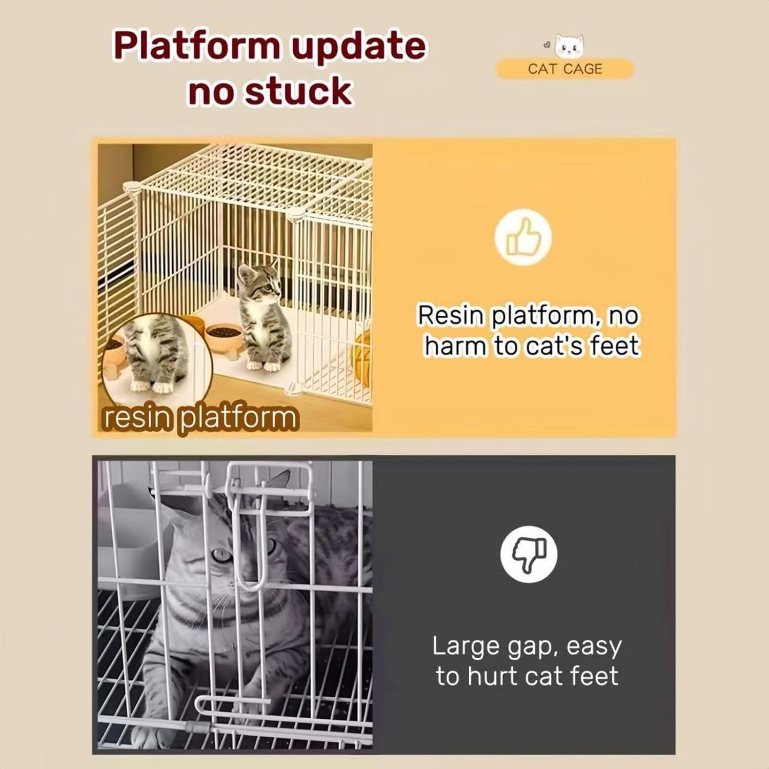 AUTO HIGH Kattenhok voor binnen, doe-het-zelf kattenkooihuis met metalen draaddichtheid, 2-laags kattenbox met 2 deuren en 1 ladder voor fret kitty konijn chinchilla, maat 75 x 75 x 73 cm, wit