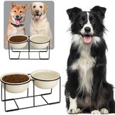 Verhoogde keramische hondenbak met metalen standaard - Dubbele kommen voor voer en water - Voerbak voor middelgrote honden - Geel