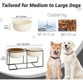 Verhoogde keramische hondenbak met metalen standaard - Dubbele kommen voor voer en water - Voerbak voor middelgrote honden - Geel