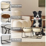 Verhoogde keramische hondenbak met metalen standaard - Dubbele kommen voor voer en water - Voerbak voor middelgrote honden - Geel