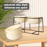 Verhoogde keramische hondenbak met metalen standaard - Dubbele kommen voor voer en water - Voerbak voor middelgrote honden - Geel