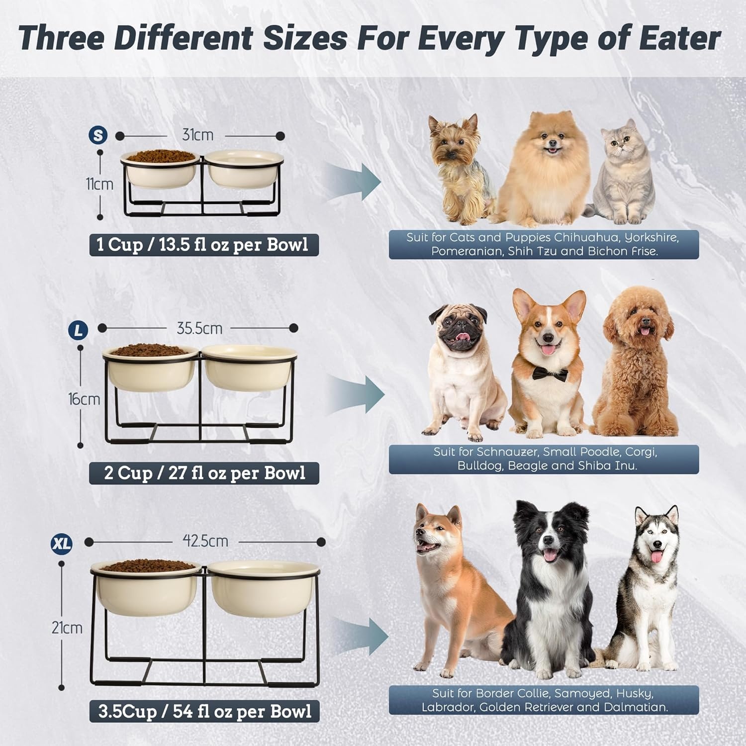 Verhoogde keramische hondenbak met metalen standaard - Dubbele kommen voor voer en water - Voerbak voor middelgrote honden - Geel