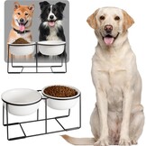 Verhoogde voederbakken voor grote honden, set van keramiek met antislip metalen houder, dubbele hondenbak voor voer en water, geschikt voor middelgrote en grote honden, 2 x 1600 ml, wit