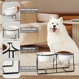 Verhoogde voederbakken voor grote honden, set van keramiek met antislip metalen houder, dubbele hondenbak voor voer en water, geschikt voor middelgrote en grote honden, 2 x 1600 ml, wit