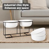 Verhoogde voederbakken voor grote honden, set van keramiek met antislip metalen houder, dubbele hondenbak voor voer en water, geschikt voor middelgrote en grote honden, 2 x 1600 ml, wit