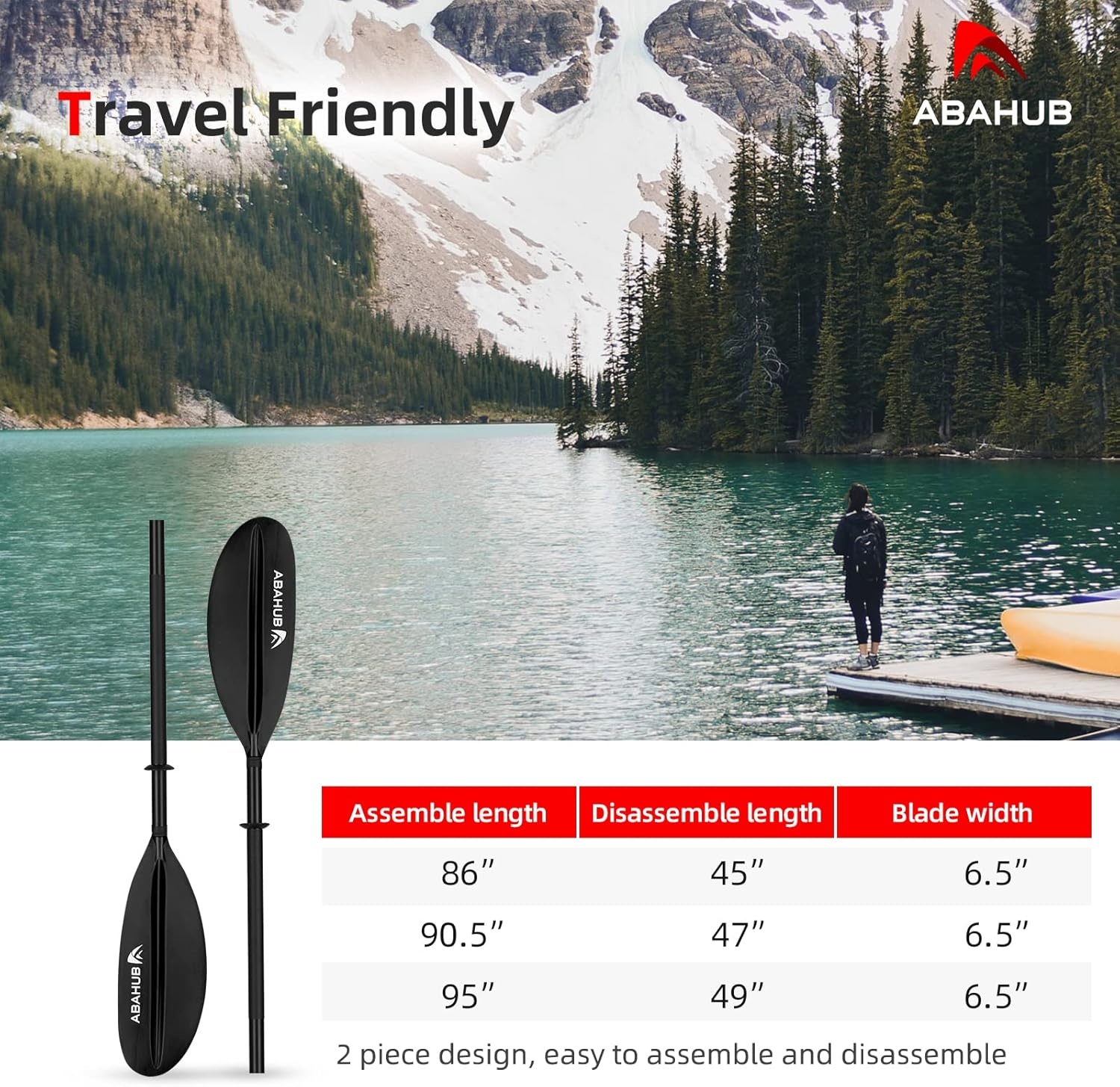 Abahub Kajakpeddel Aluminium 90.5 inch met Peddel Leash - Verkrijgbaar in Zwart/Blauw/Groen/Oranje/Geel