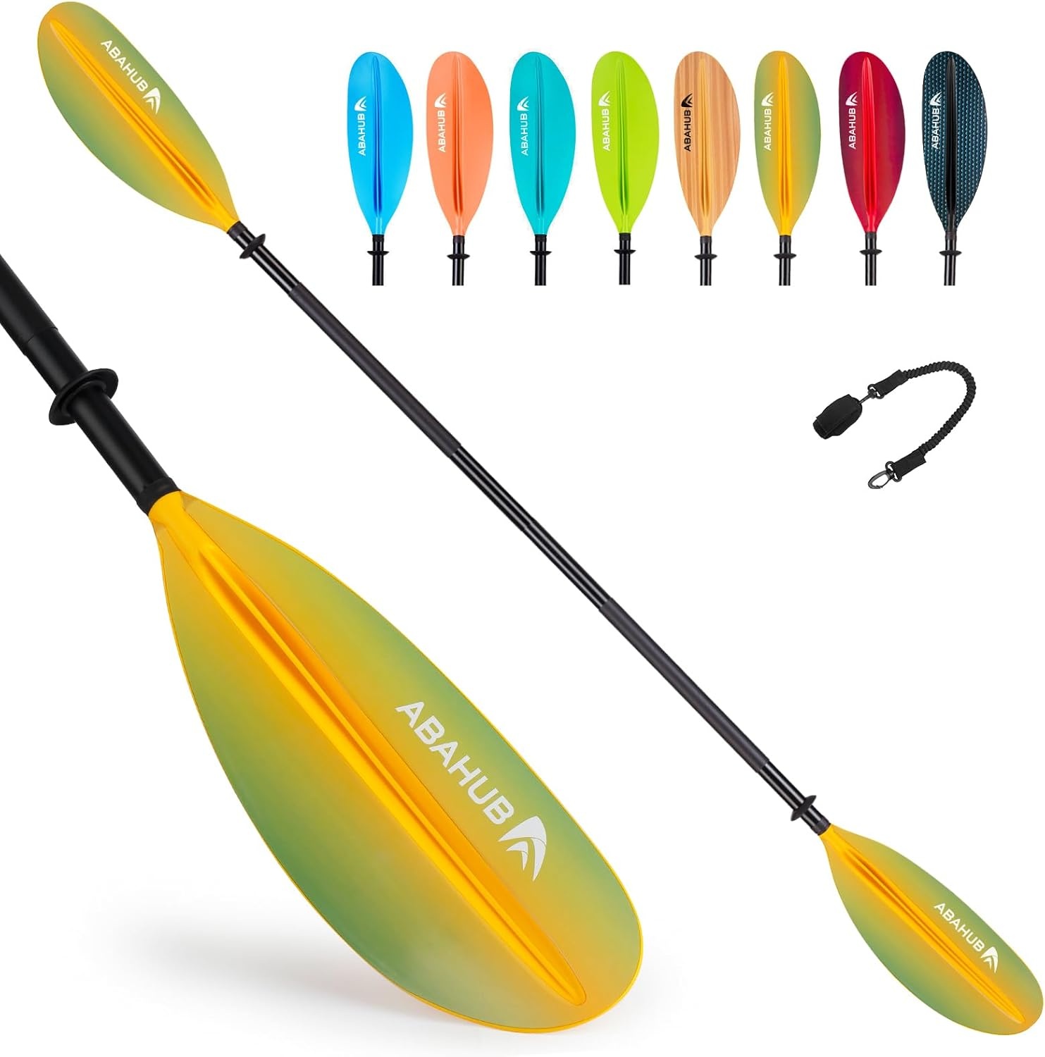 Abahub Kajakpeddel Aluminium 90.5 inch met Peddel Leash - Verkrijgbaar in Zwart/Blauw/Groen/Oranje/Geel