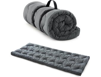 Jamdok Dikke slaapmat voor campingbed (190 x 75 cm), gewatteerd bed voor campingslaap, slaapmatras voor vloer, draagbaar - grijs