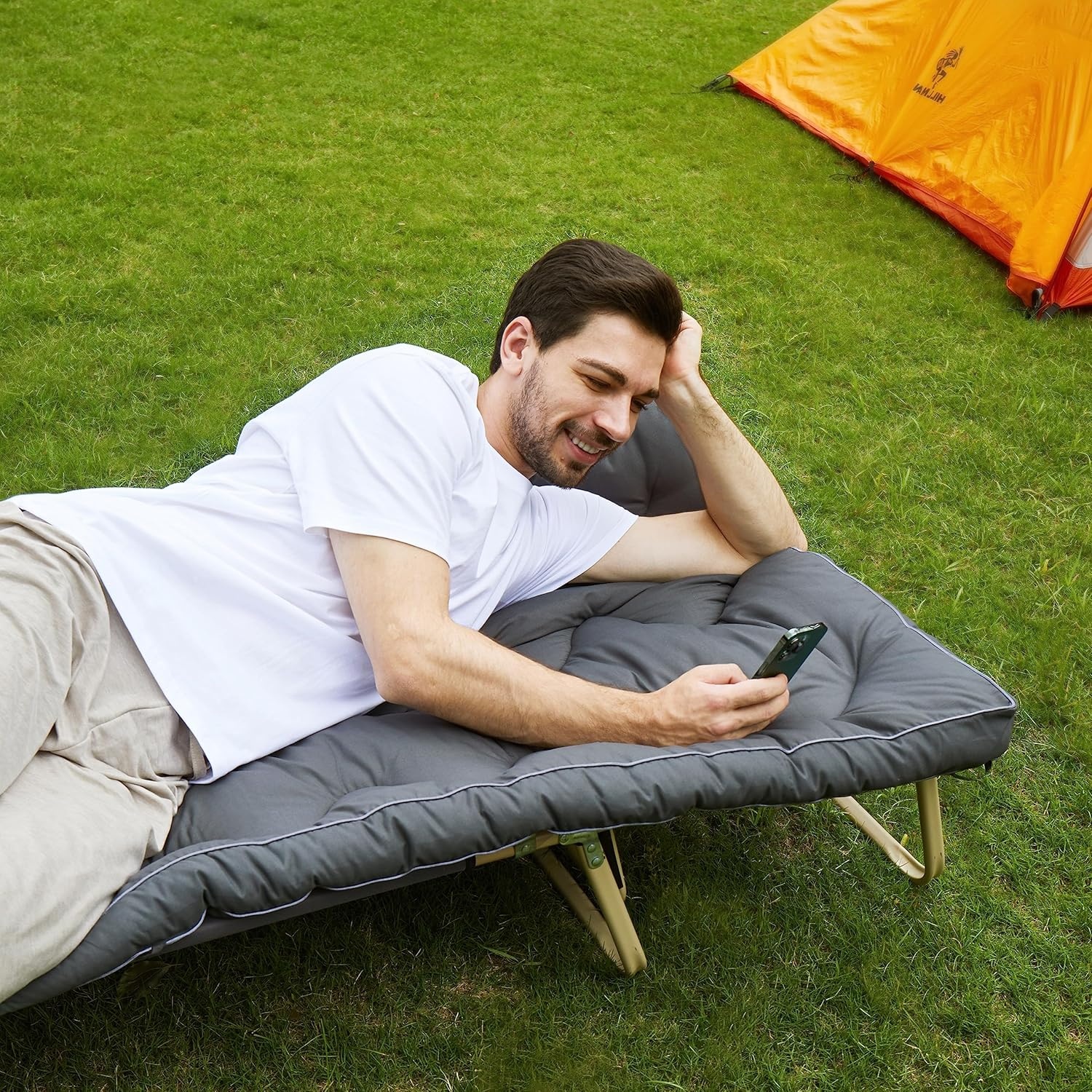 Jamdok Dikke slaapmat voor campingbed (190 x 75 cm), gewatteerd bed voor campingslaap, slaapmatras voor vloer, draagbaar - grijs