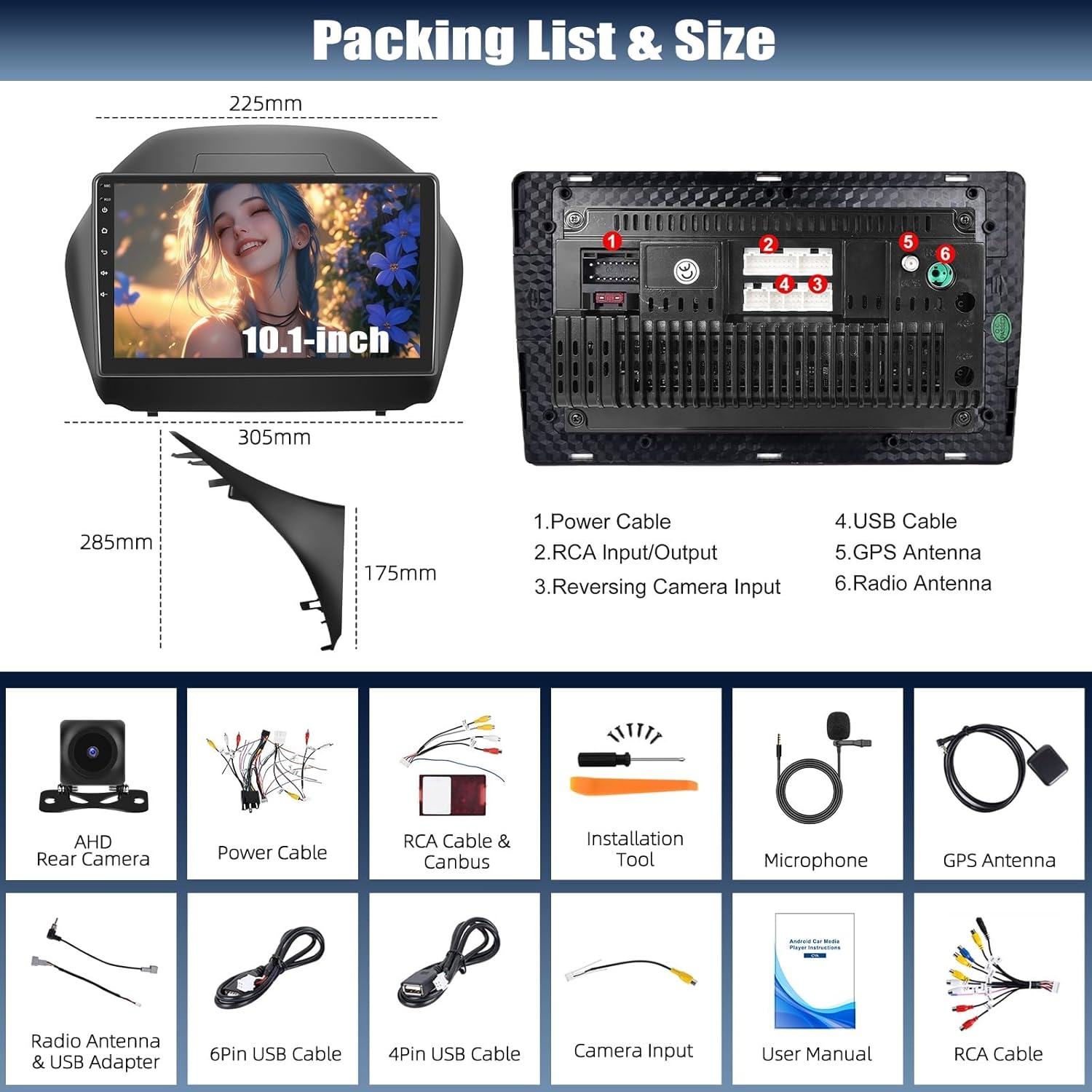 8 Core 4G + 64G CAMECHO Android 13 Autoradio voor Hyundai IX35 2010-2015 met Navi Carplay Wireless Android Auto, Dubbele DIN-radio met 10'' Bluetooth5-scherm.0 FM/RDS 32EQ DSP SWC + achteruitrijcamera