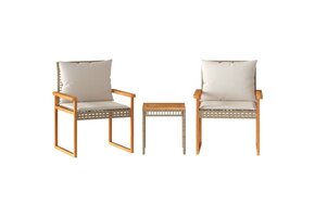 vidaXL Bistroset & Kussens - Poly Rattan/Hout - Beige - 34% Korting