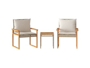 vidaXL Bistroset & Kussens - Poly Rattan/Hout - Beige - 34% Korting