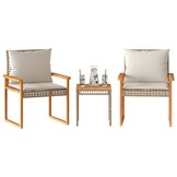 vidaXL Bistroset & Kussens - Poly Rattan/Hout - Beige - 34% Korting